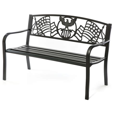 Gardenised Steel Outdoor Patio Park Seating Bench With Cast Iron