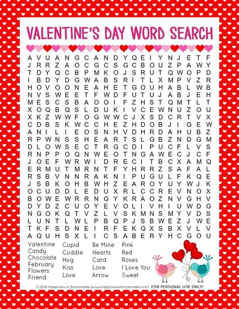 Valentine S Day Printable Word Search