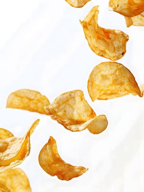 Falling Potato Chips Isolated On White Background Floating Potato Chips