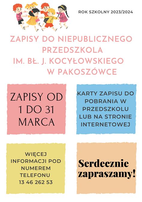 Zapisy Na Rok Szkolny Niepubliczne Przedszkole W Pakosz Wce