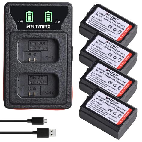 4X 2000mAh NP FW50 NP FW50 Battery LED USB Dual Charger For Sony