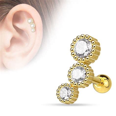 Helix Piercing Steentje Rond Wit Gold Plated Kt Bol In