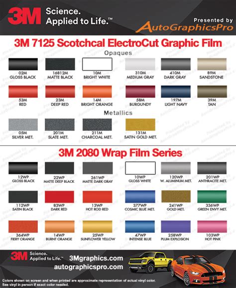 3M Vinyl Wrap Color Chart