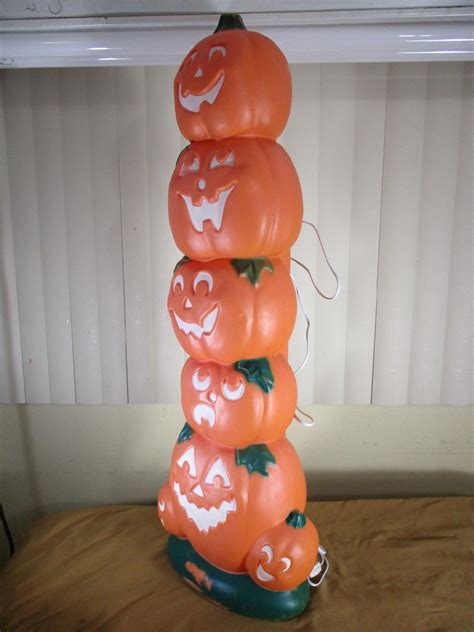 Vintage Stacked Pumpkin Jack O Lantern Lighted Halloween Blow Mold 5