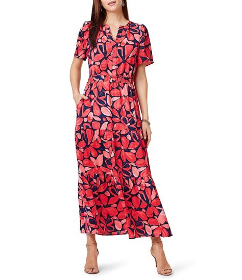 Nic Zoe Happy Floral Daydream Floral Print Satin Chiffon Split V Neck