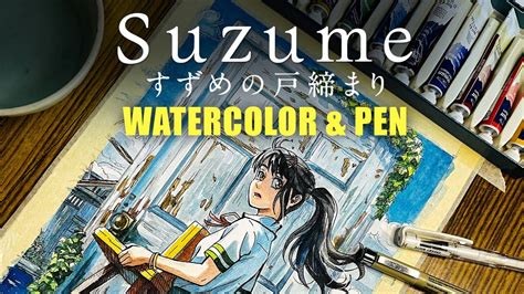 Drawing Suzume No Tojimari With Watercolor And Pen Art Timelapse