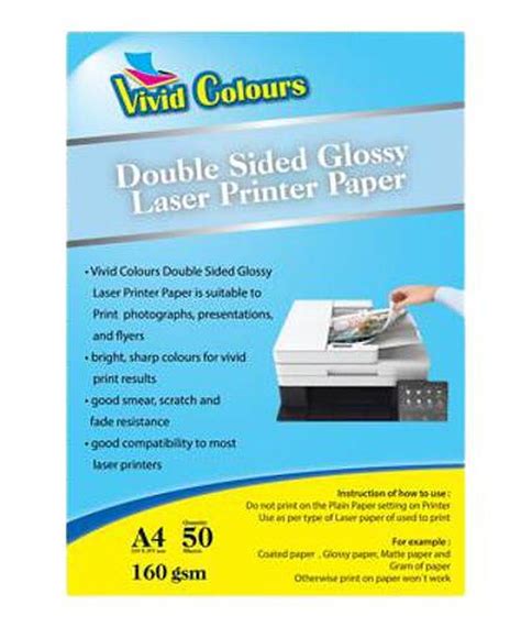 Vivid Colours Double Sided A4 Glossy Laser Printer Paper 160 gram 50 ...