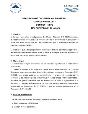 Fillable Online PROGRAMA DE COOPERACIN BILATERAL Conicet Fax