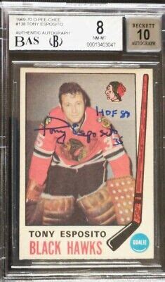 1969 O PEE CHEE OPC TONY ESPOSITO SIGNED ROOKIE CARD RC BAS 8 PERFECT