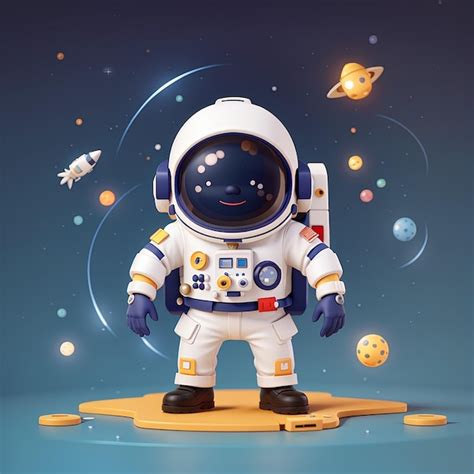 Astronauta Lindo Con Cohete Icono De Dibujos Animados Vectorial