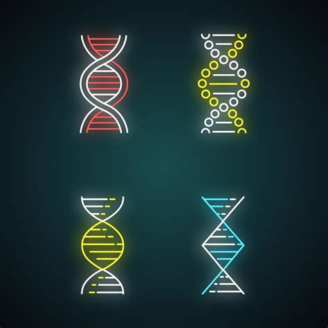 Dna Spiral Strands Neon Light Icons Set Deoxyribonucleic Nucleic Acid