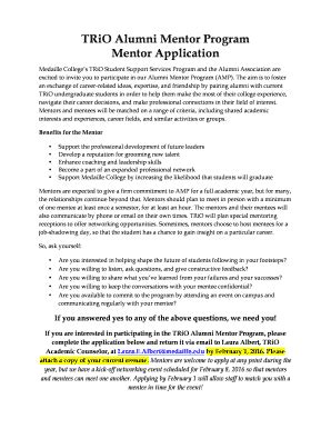 Fillable Online Medaille TRiO Alumni Mentor Program Mentor Application