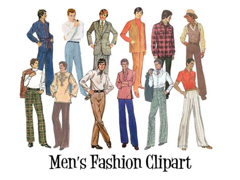 Clip Art 50's 60's 70's Mens Sewing Pattern Vintage Fashion Set of 12 Digital Images PNG ...