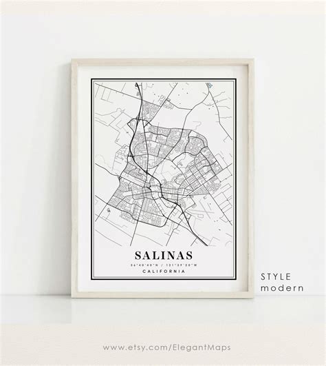 Salinas California Map Salinas CA Map Salinas City Map - Etsy