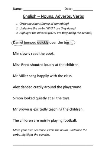 Nouns And Verbs Worksheet Ks1 By Mignonmiller Uk Teaching Resources Tes