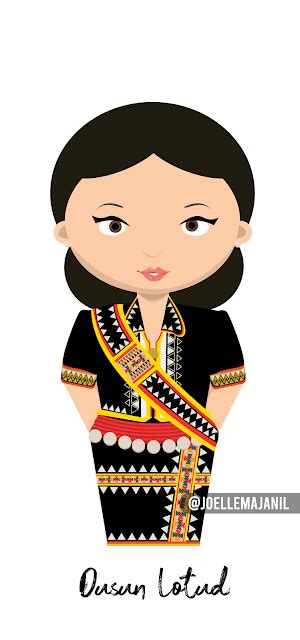 Kadazandusun Traditional Costume Flat Vector Illustration - Joelle Majanil