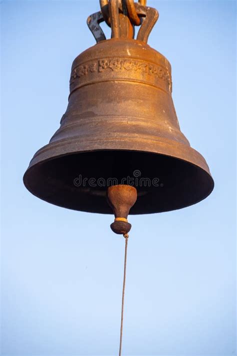 Large Church Bell Hanging Outside Close Up View Of Metal Orthodox