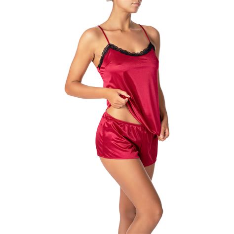 Ensemble De Nuit Satin Avec Dentelle Noir Satine Lingerie