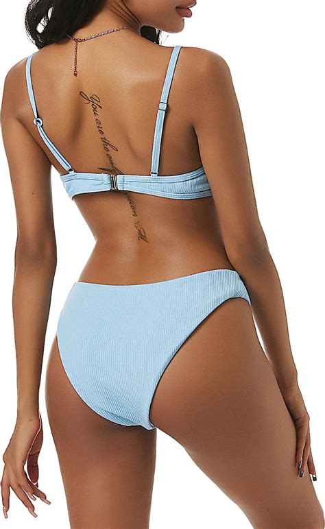 Amazon Zaful Women S Ribbed V Wired Cami Bikini Set Two Piece