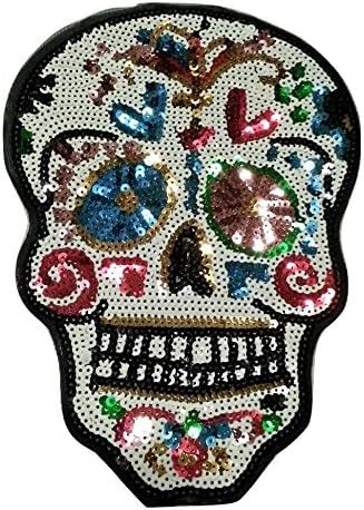 Écusson Patch Badge Tete de Mort Paillettes Paillette brodé ecusson