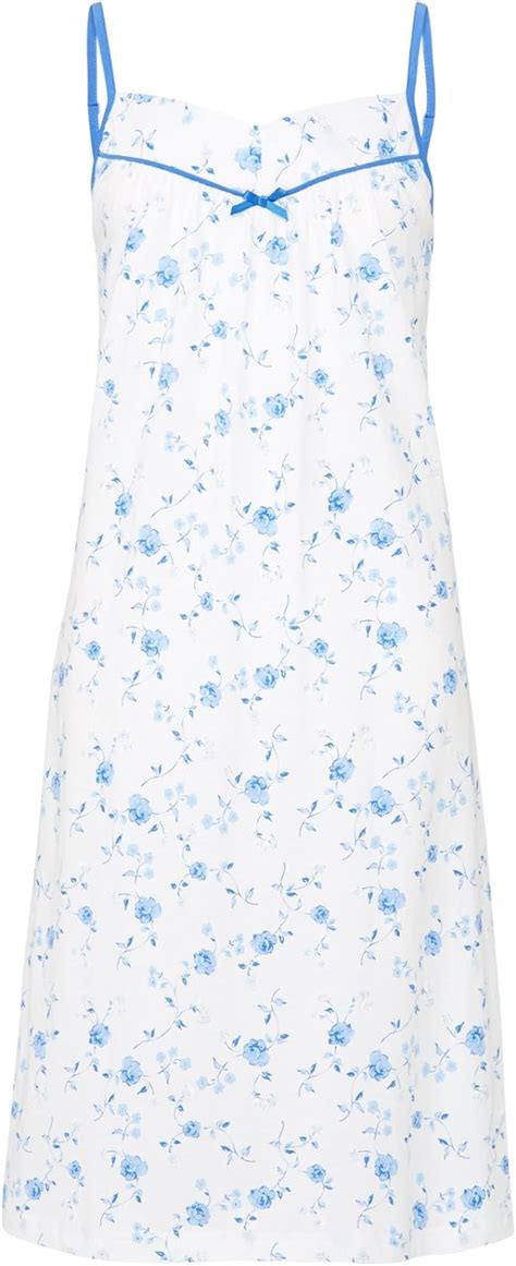 Slenderella Ladies 100 Cotton Floral Nightdress Spaghetti Strap Flower Nightie Uk 2426 Blue