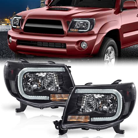 Fit For Toyota Tacoma 05 11 Black Clear Led Tube Headlights Headlamps Ebay