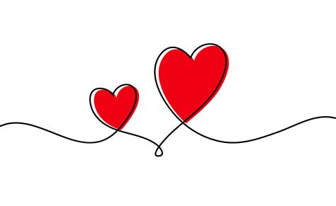 Continuous One Line Drawing Of Red Heart Isolated On White Background