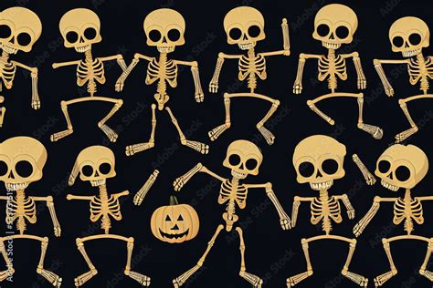 Halloween skeletons. Dancing skeletons, spooky halloween party skeleton ...