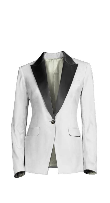 White Linen One Button Tuxedo Blazer With Black Lapels Sumissura