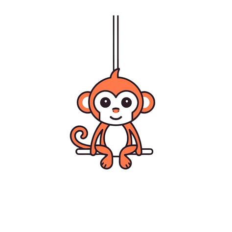 Macaco de desenho animado fofo pendurado em uma corda ilustração