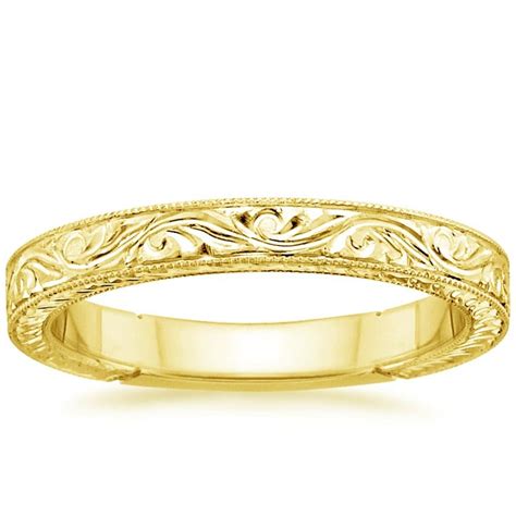 Hand Engraved Laurel Ring In 18k Yellow Gold