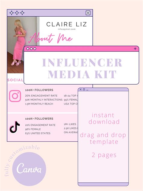 Influencer Media Kit For Instagram Tiktok Customizable Canva Template