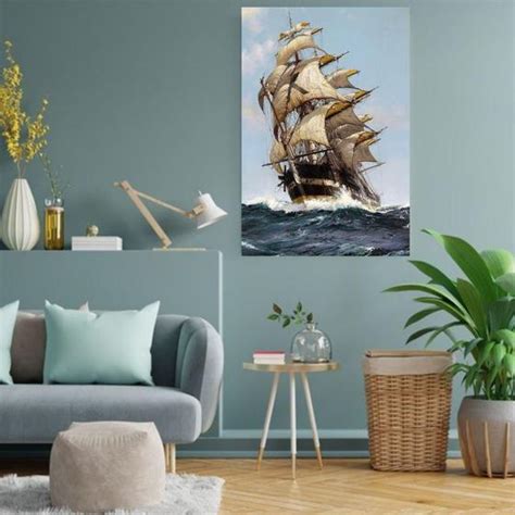 Quadro Decorativo Barco Vela No Mar Revolto X Cm Bela Arte