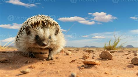 Photo of a Desert Hedgehog in a Desert with blue sky. Generative AI ...