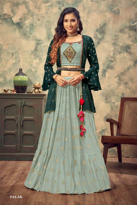 Pista Color Party Wear Lehenga Choli With Koti And Belt Anokhi Fashion