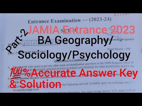 Ba Geography Sociology Psychology Jamia Entrance Answer Key Short