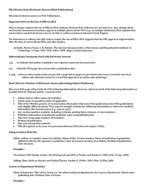 MLA Works Cited: Electronic Sources Guide | PDF | World Wide Web ...