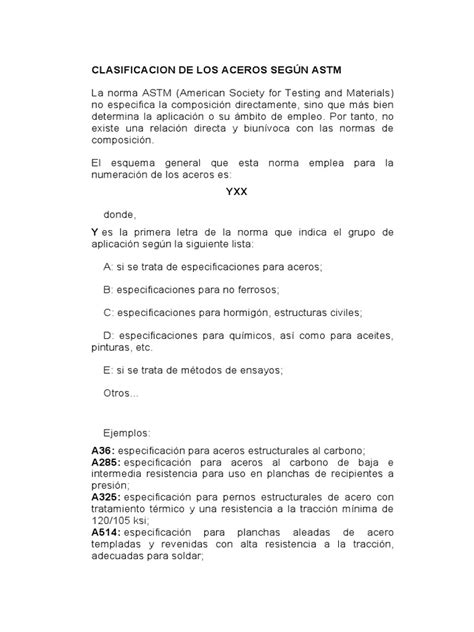 Clasificacion De Los Aceros Segun Astm Pdf