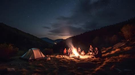 Un Groupe De Personnes Est Assis Autour D Un Feu De Camp Sous Les