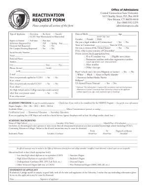 Fillable Online Ccsu Office Of Admissions Reactivation Request Form