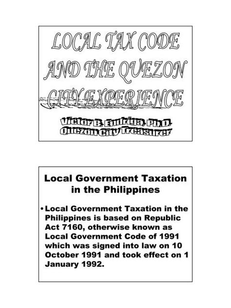 Local Tax Code And The Quezon City Experience