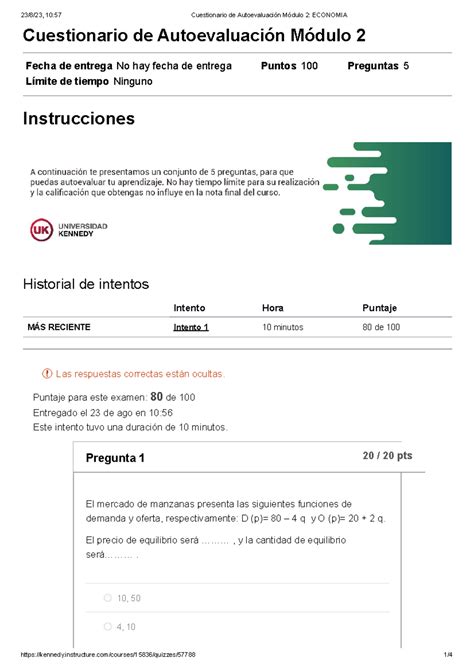 Cuestionario De Autoevaluaci N M Dulo Economia Cuestionario De