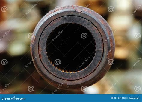 A Big Gun. the Rifled Gun of the Tank. Close-up of a Tank Gun Barrel ...