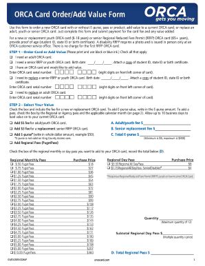 Fillable Online Orca Card Order Add Value Form Soundtransit Org Fax