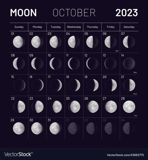 October lunar calendar for 2023 year monthly Vector Image