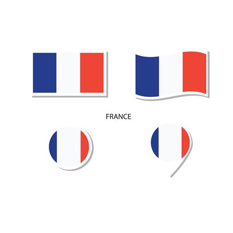 France Flag Logo Icon Set Rectangle Flat Icons Circular Shape Marker