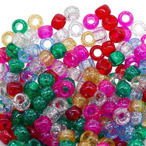 6x8mm Barrel Plastic Pony Bead Mix Glitter The Bead Shop