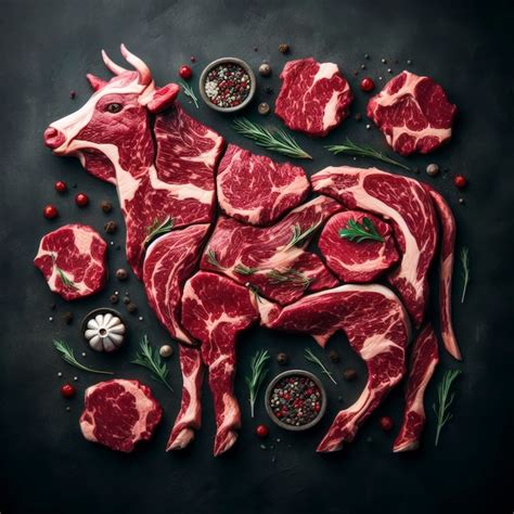 Premium AI Image Organic Grass Fed Marbled Meat Cow Made Up Of Red