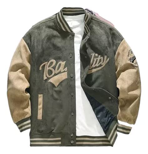 Chaqueta De B Isbol De Gamuza Para Hombres Chaqueta Retro Americana De