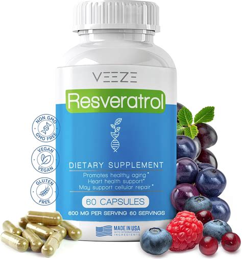 Veeze Resveratrol Supplement 600mg 60 Capsules And 60 Servings Made In Usa Natural